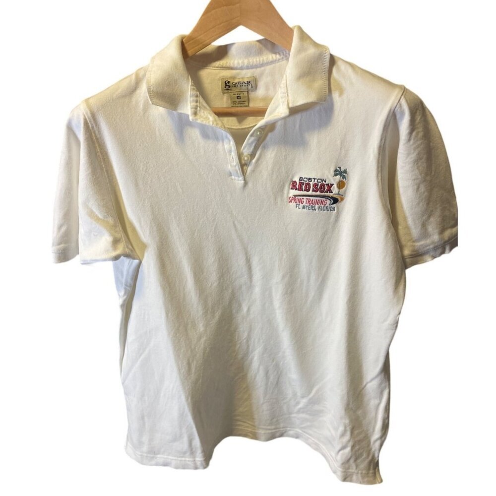 Boston Red Sox White Collared Spring Training Short Sleeve Polo Shirt SZ Medium